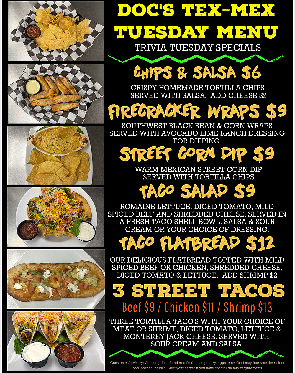 Doc's Tex Mex Menu